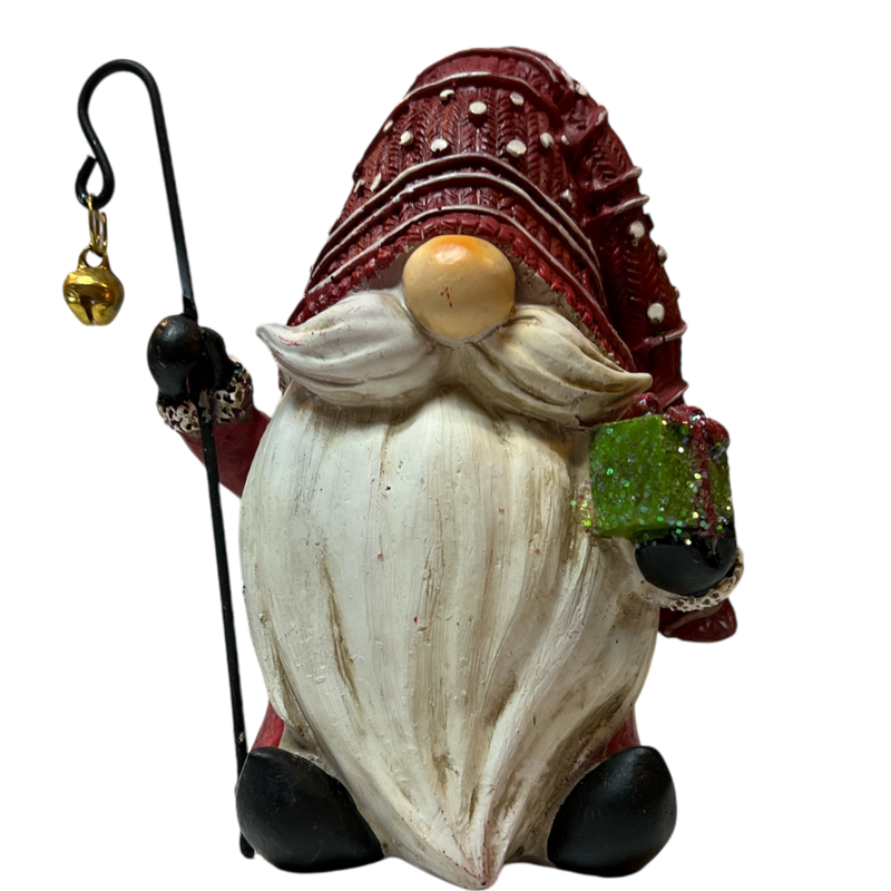 Holiday Gnome With Shepherds Hook Figurine