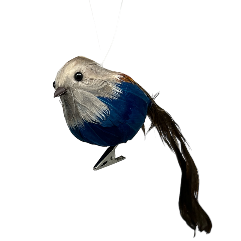 Holiday Bird Ornament - Blue With Brown