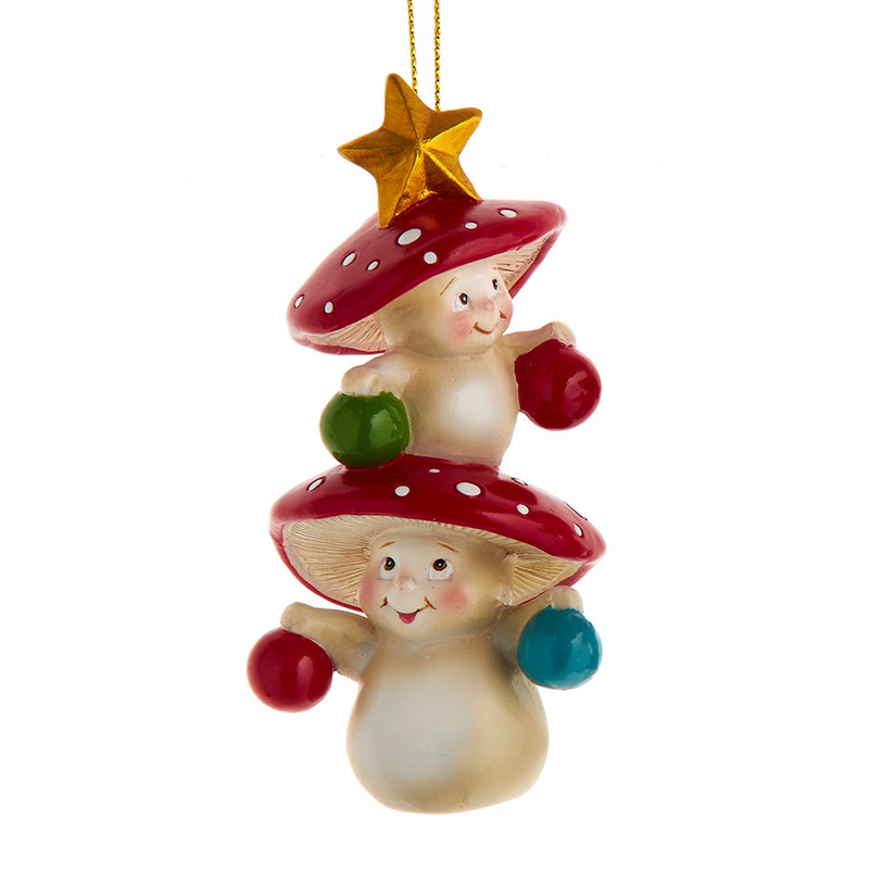 Merry Little Mushroom Holding Ornaments - Standing on his head