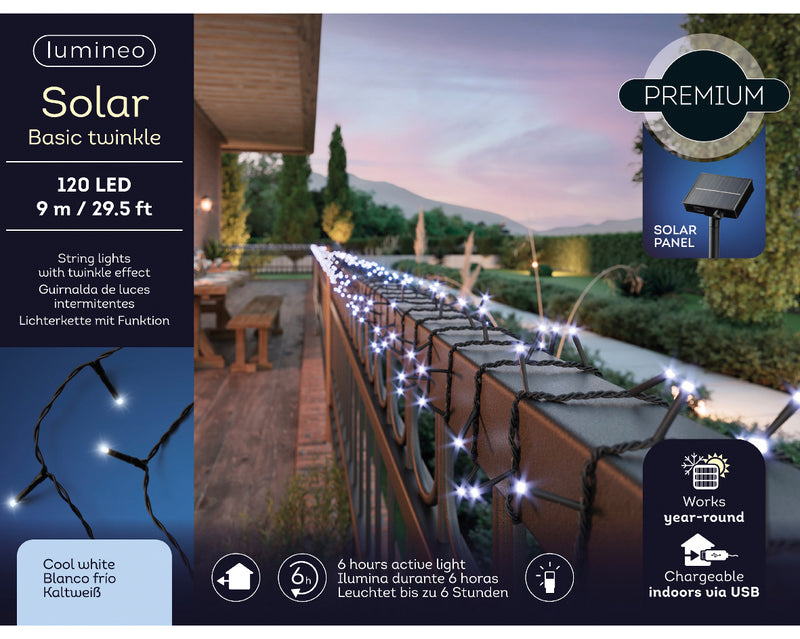 Solar String Lights - 120 LED - 8 function Twinkle - Cool White