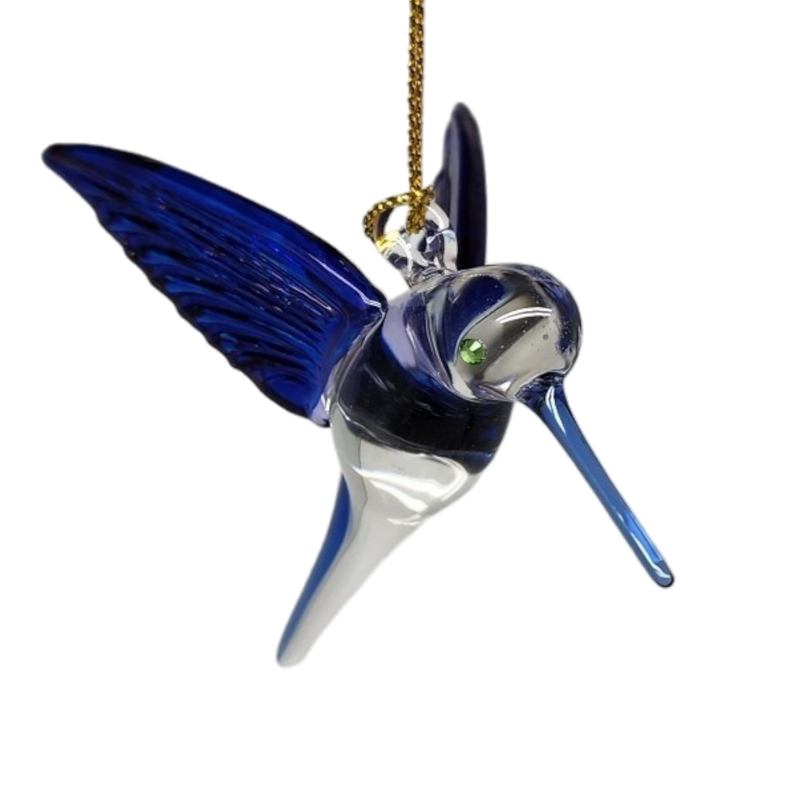 Feeding Hummingbird - Blue/Blue/Blue - Egyptian Glass Ornament