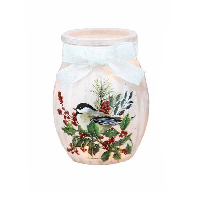 Winter Birds Small Lit Jar - Chickadee