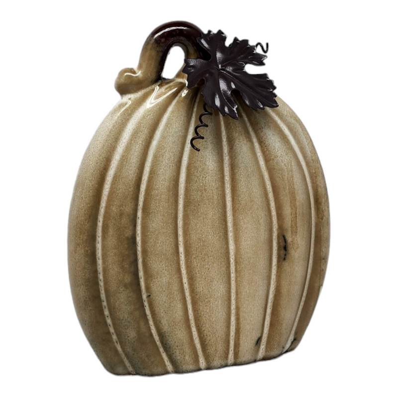 Ceramic Pumpkin with Metal leaf - 6 Inch -