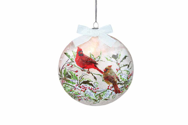 Holly And Cardinals Lightable Ornament