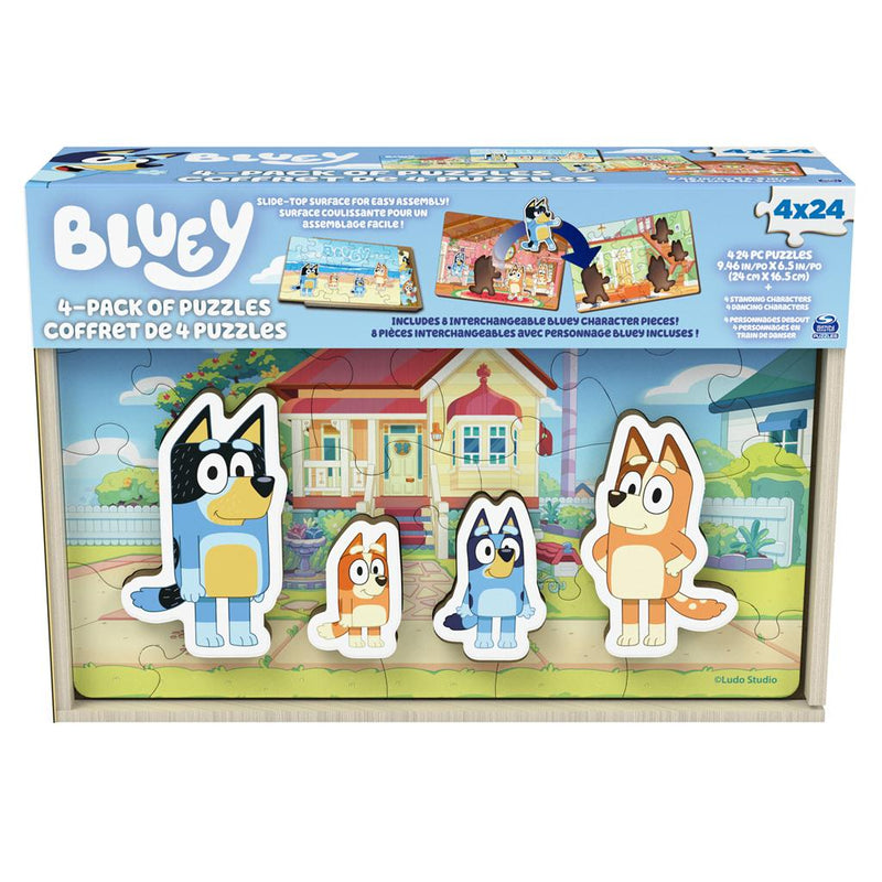 Bluey, 4-Pack of Wooden Puzzles with Bingo, Mum, and Dad Characters