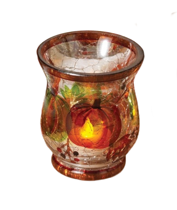 Hand Painted Crackle Glass Tealight Holder - Pumpkins