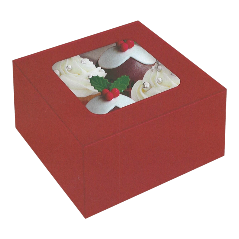 Bakery Box - 4 Cup Cakes or Cookies - Red Foil