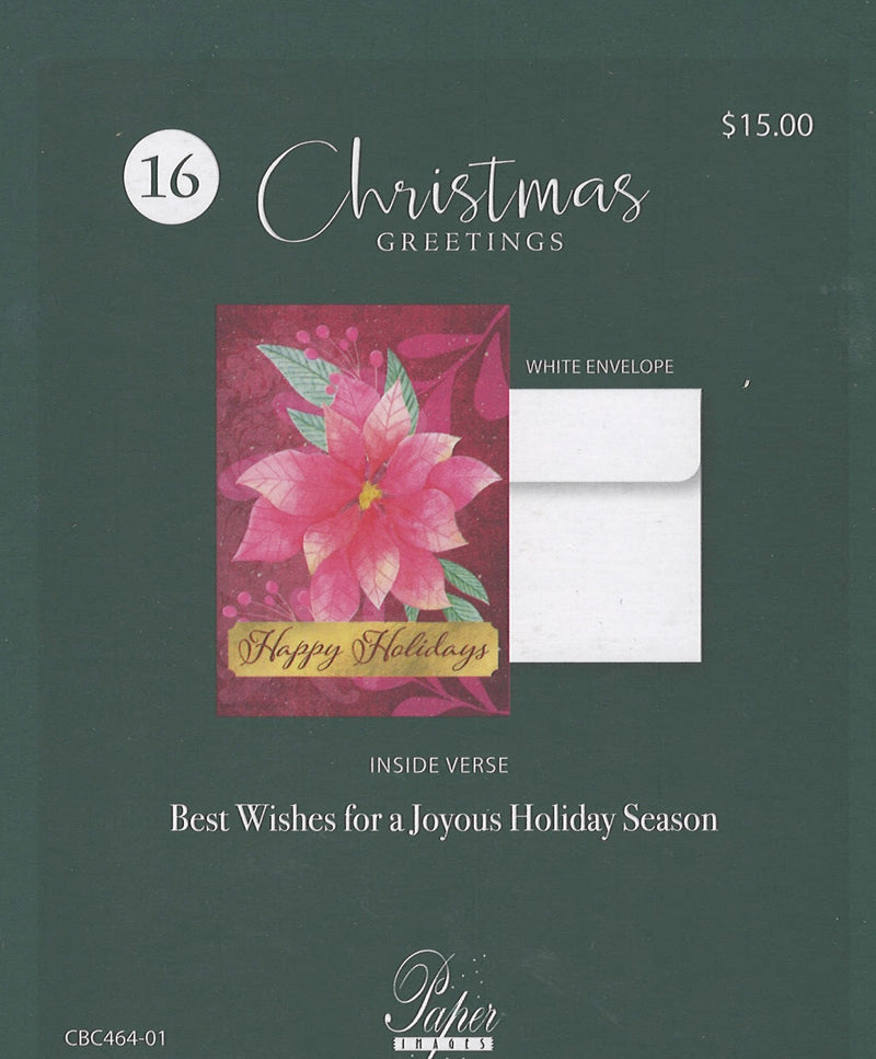 Holiday Favorites Boxed Cards - Set of 18 - Poinsettia