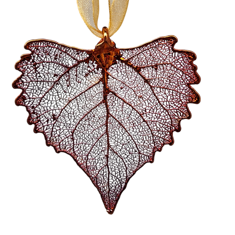 Copper Cottonwood Leaf with Sheer Ribbon Ornament