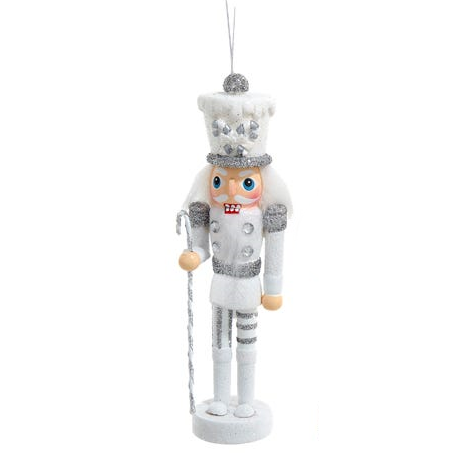 5 Inch Hollywood Nutcracker Ornament - White with Cane