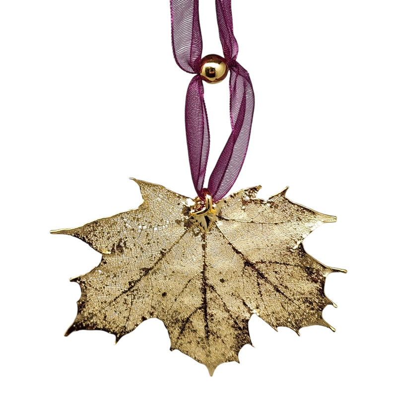 Gold Sugar Maple Leaf with Sheer Ribbon Ornament