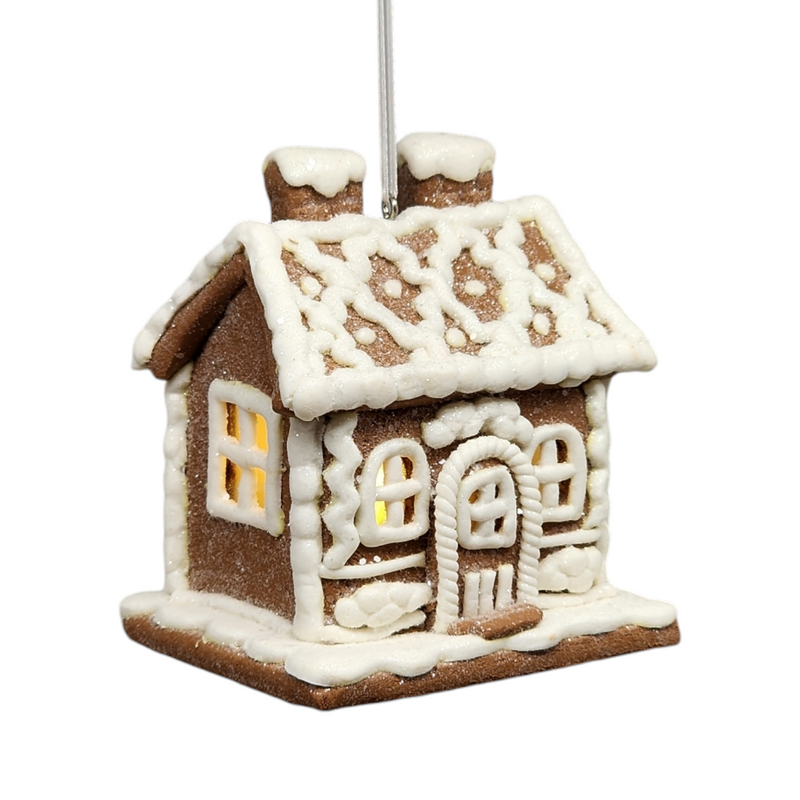 Lighted Gingerbread House Ornament - 2 Chimneys