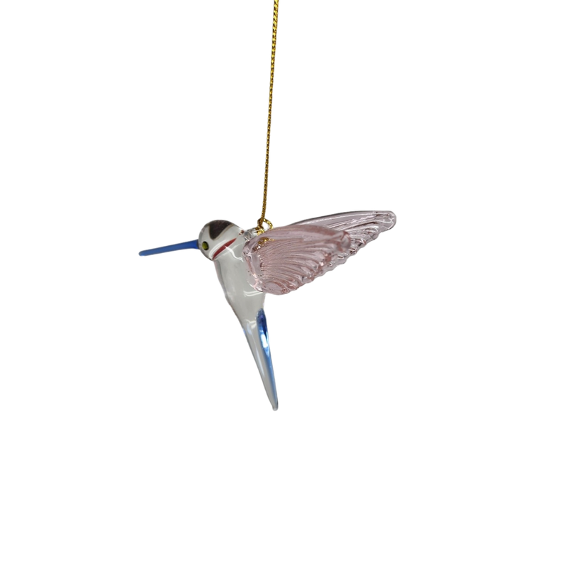 Feeding Hummingbird - Pink/Blue/Blue- Egyptian Glass Ornament