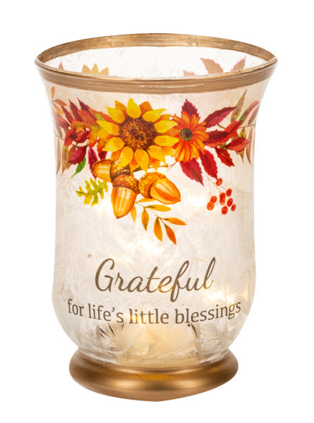 Harvest Lighted Hurricane Lamp - Grateful for Life's Little Blessings