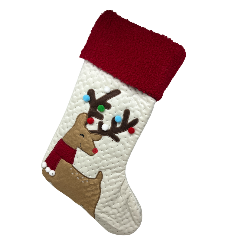 Fabric Holiday Deer Design Stocking - Looking Left