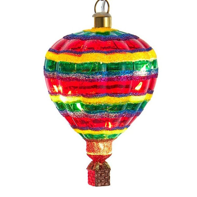 Glass USB powered LED Hot Air Balloon Ornament - Rainbow