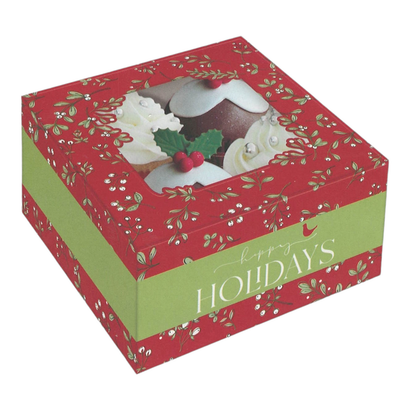 Bakery Box - 4 Cup Cakes or Cookies - Happy Holidays Holly