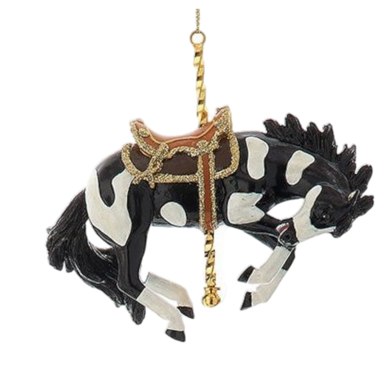 Resin Carousel Ornament - Black and White Horse