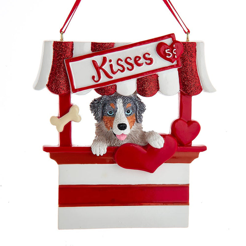 Dog Kisses - Kissing Booth Ornament -  Australian Shepherd