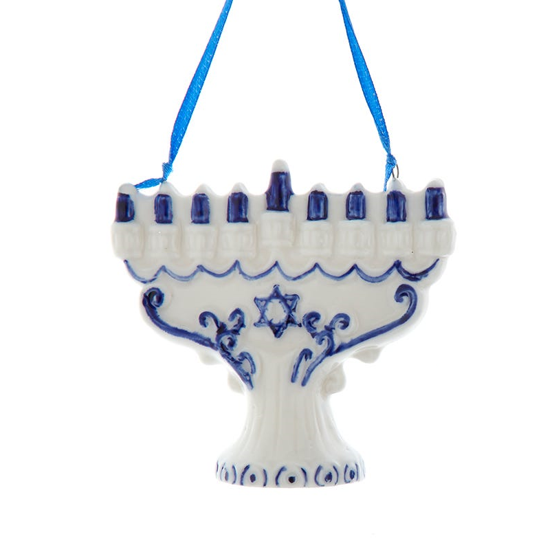 Porcelain Hanukkah Ornament - Menorah