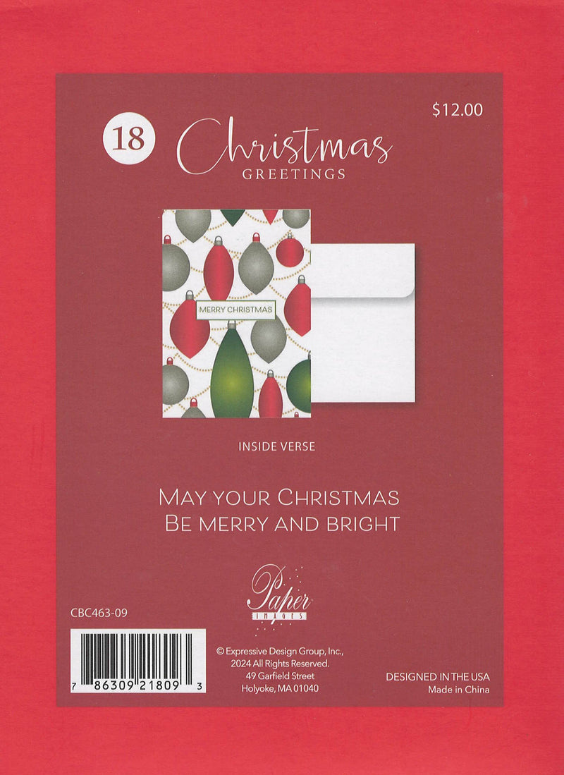 Holiday Memories Boxed Cards - Set of 18 - Merry Christmas Ornaments