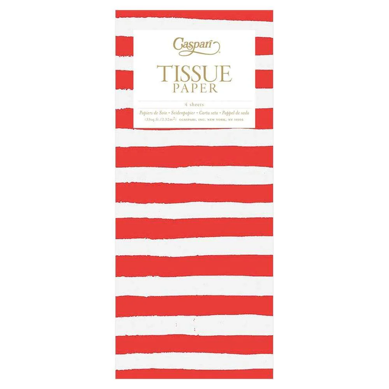 Painted Stripe Tissue Paper in Red & White - 4 Sheets