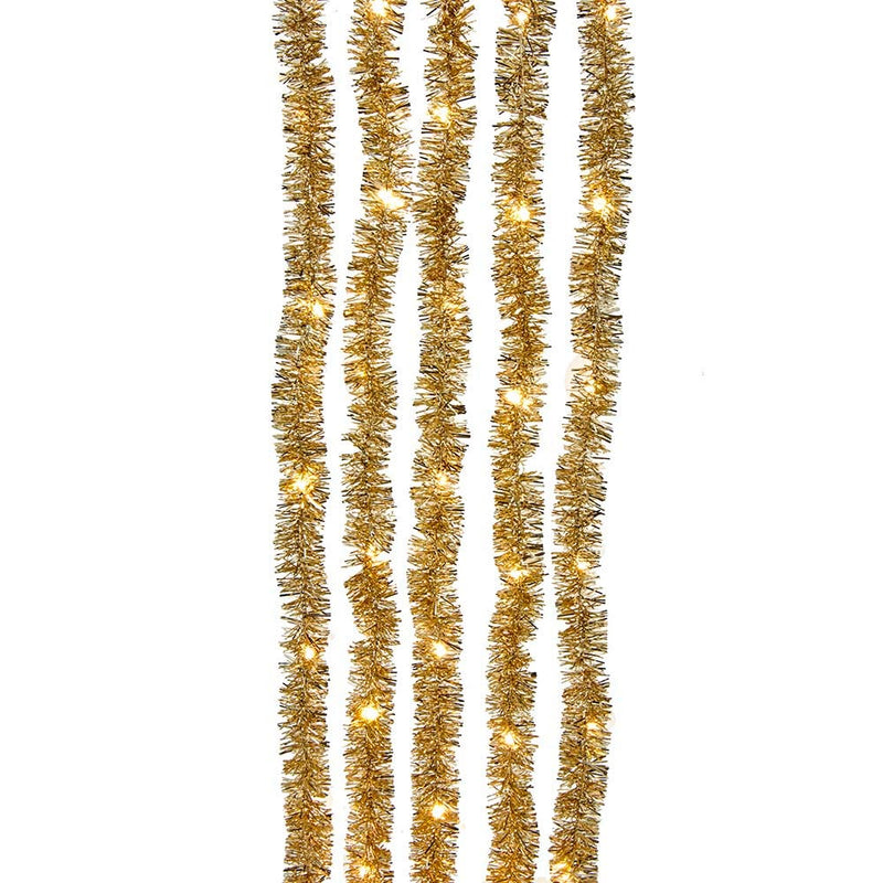 Champagne Iridescent Tinsel With Warm White Superbright LED Cascade Light - 6.5' - 100 Light