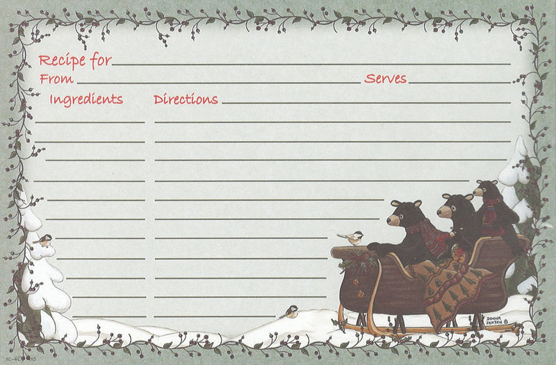 Recipe Cards - 4x6 - Bears in a Sleigh