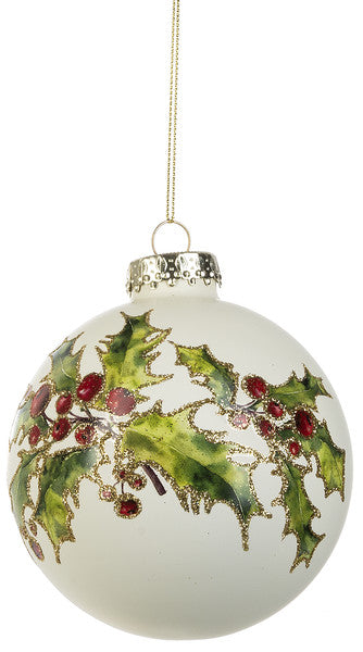 Glitter Ball Glass Ornament - Holly - The Country Christmas Loft