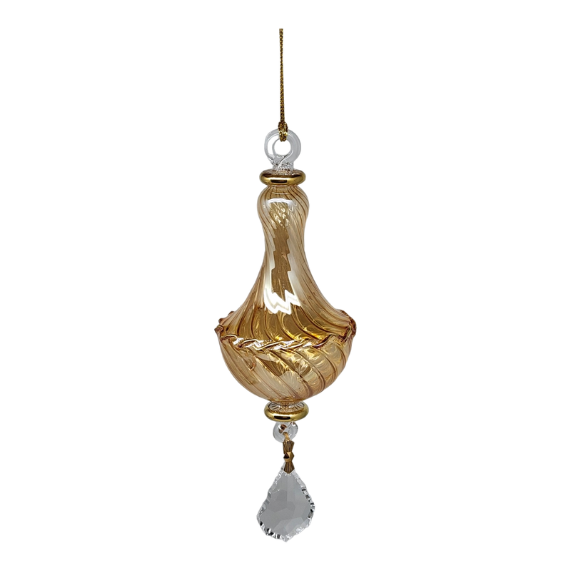 Blown Glass Twisted Chandelier Ornament with Crystal Dangle - Yellow