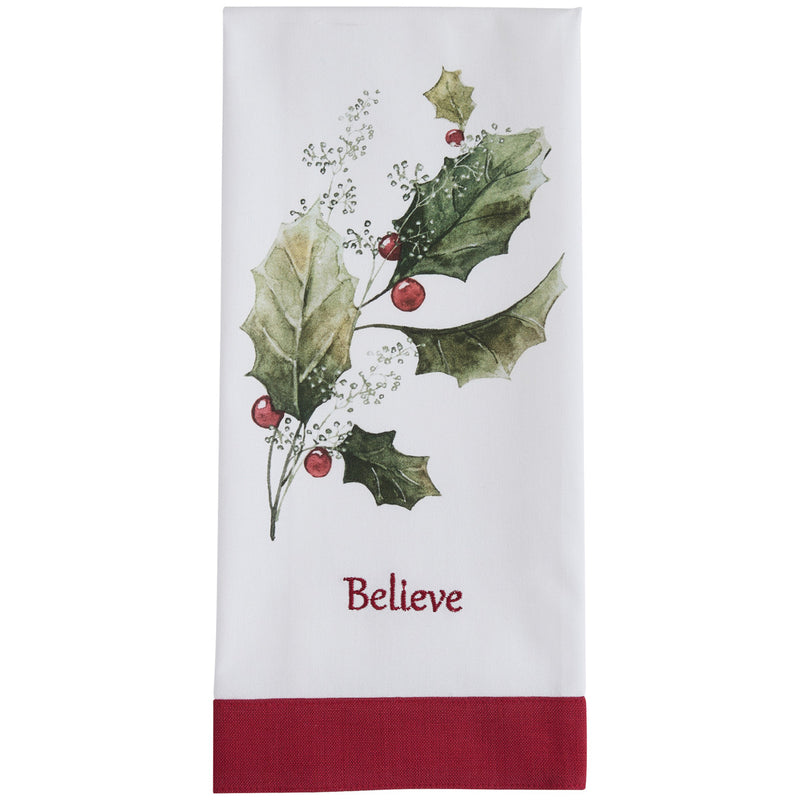 Holly And Berries Believe Dishtowel