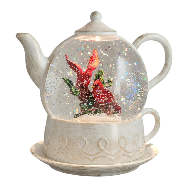 Lighted Water Globe Teapot - Cardinals