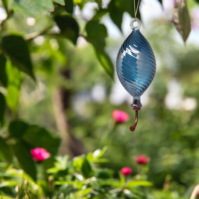 Blown Egyptian Glass Hummingbird Feeder - Blue