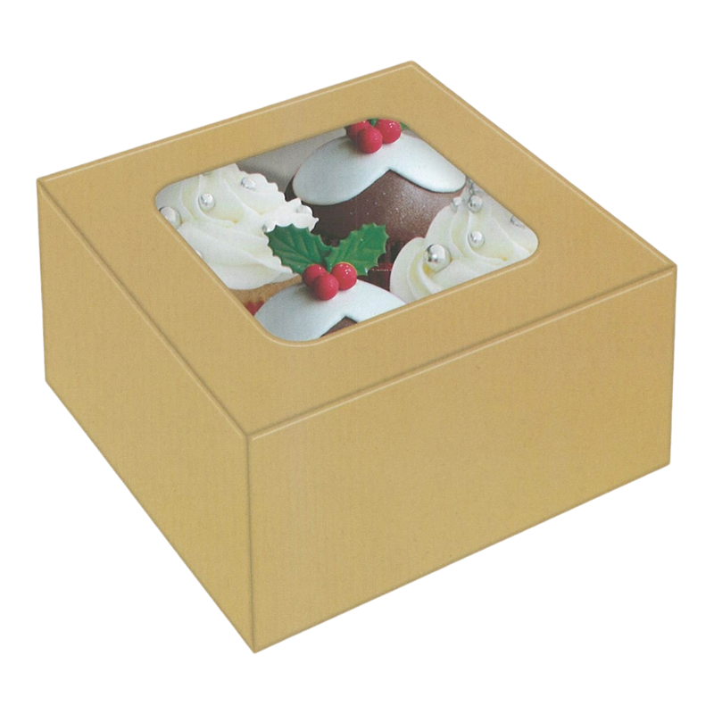 Bakery Box - 4 Cup Cakes or Cookies - Gold Foil