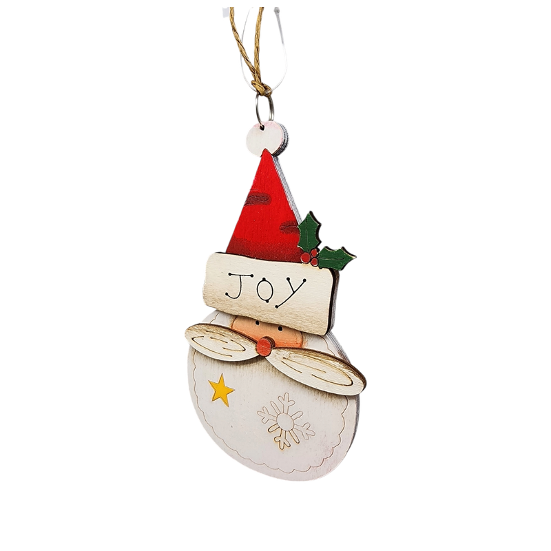 Rustic Wooden Ornament - Santa wearing JOY Hat