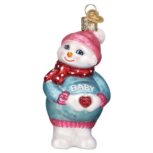 Expectant Snowlady Glass Ornament