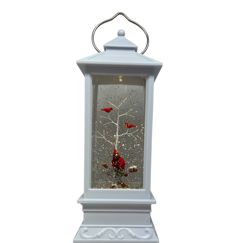 Lighted Spinning Water Lantern with Winter Scene  With Multiple Cardinals