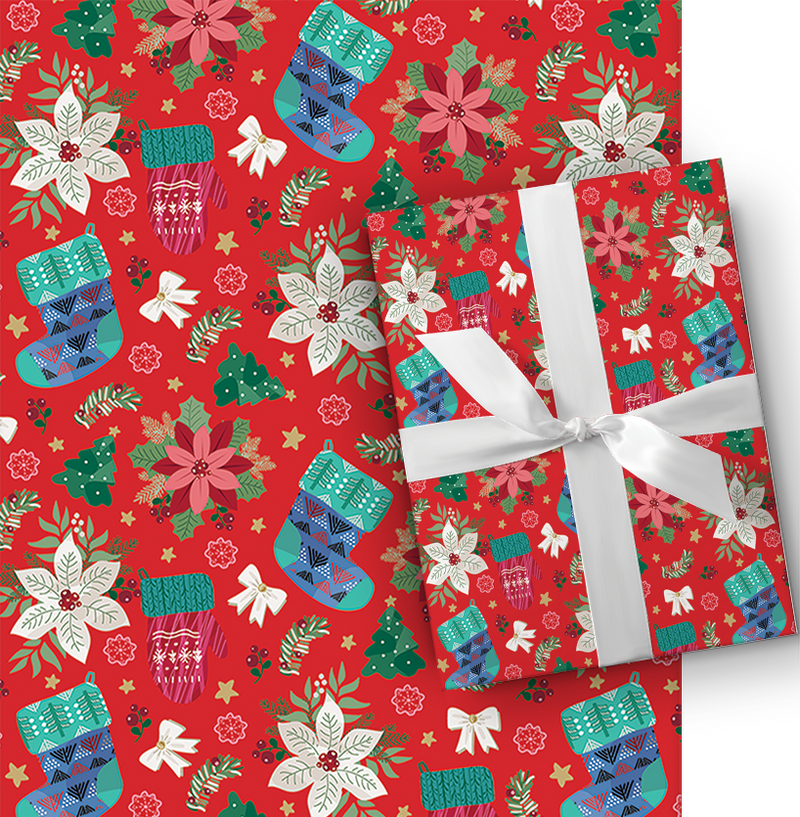 Holiday Whimsical Roll Wrap - 30" x 168" - Christmas Icons