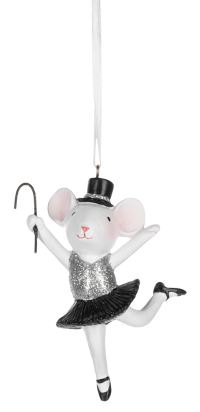 Dancing Mouse Ornaments - Black and Slver Dress