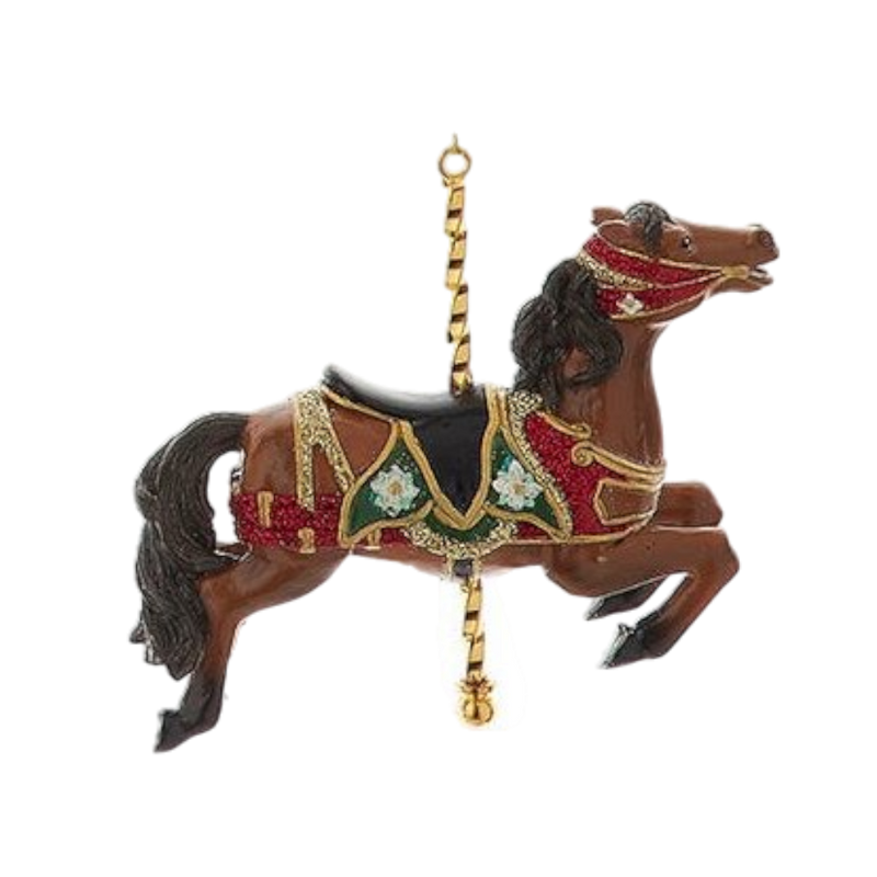 Resin Carousel Ornament - Brown Jumping Horse