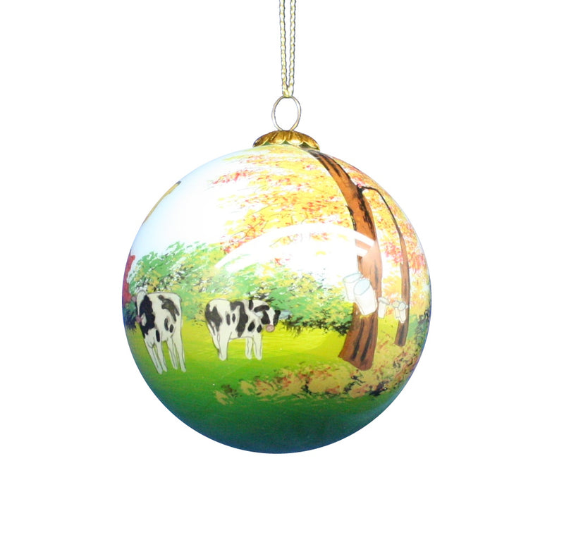 Hand Painted Glass Globe Ornament - Vermont Collage - The Country Christmas Loft