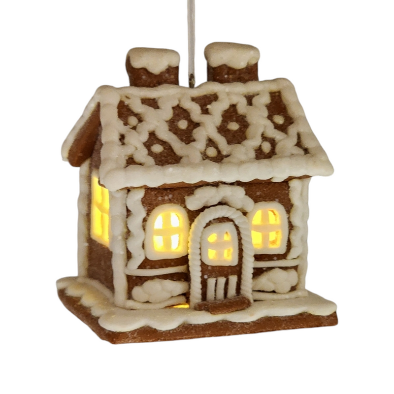 Lighted Gingerbread House Ornament - 2 Chimneys