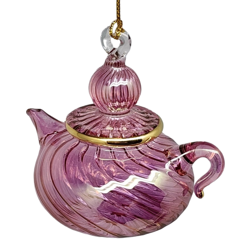 Blown Glass Swirl Teapot - Pink