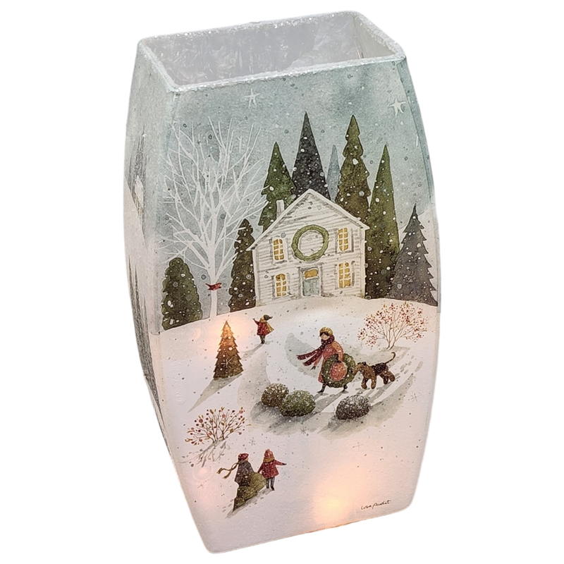 Lighted Glass Vase - Magical Winterland - Single House - 7¾ Inches tall