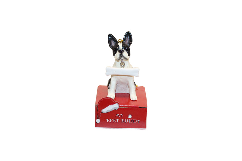 Boston Terrier with Bone Ornament