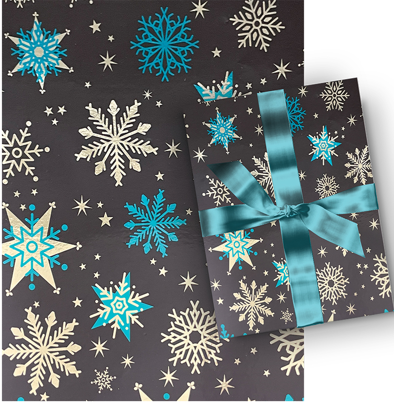 Premium Foil Roll Wrap - 30" x 120" - Icy Night Snowflake