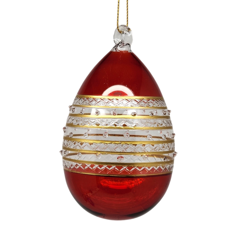 Banded Stipple Glass Egg - Red