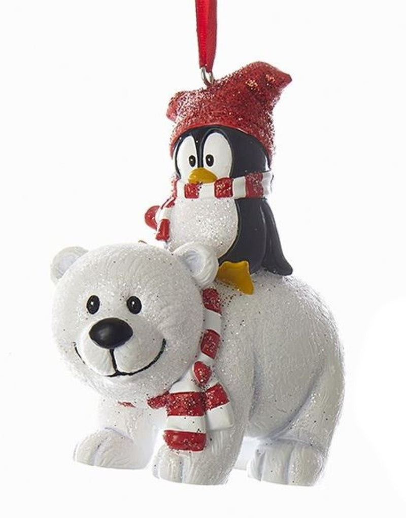 Polar Bear With Penguin Ornament - Sitting - The Country Christmas Loft