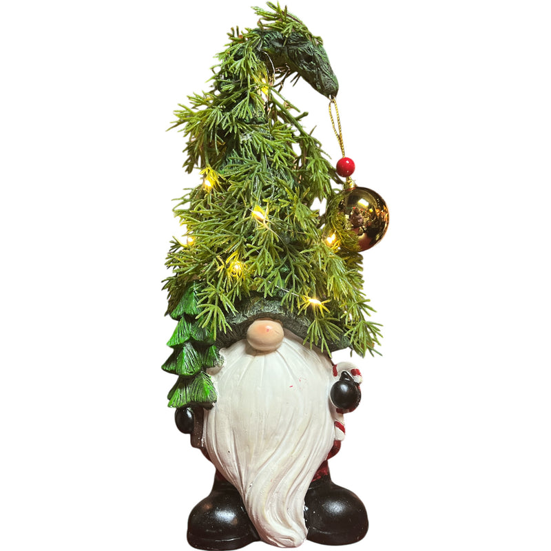 B/O Lighted Resin Holiday Gnome Figurine Gold