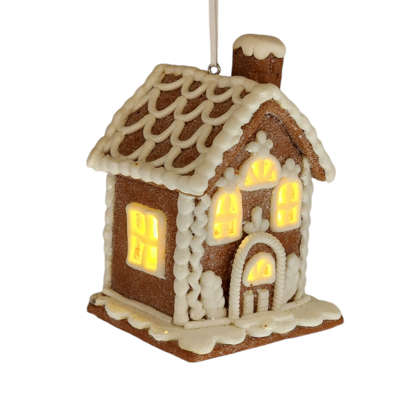 Lighted Gingerbread House Ornament - Single Chimney